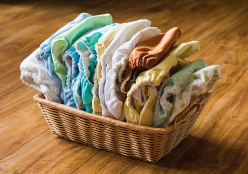 8. a basket of cloth diapers
